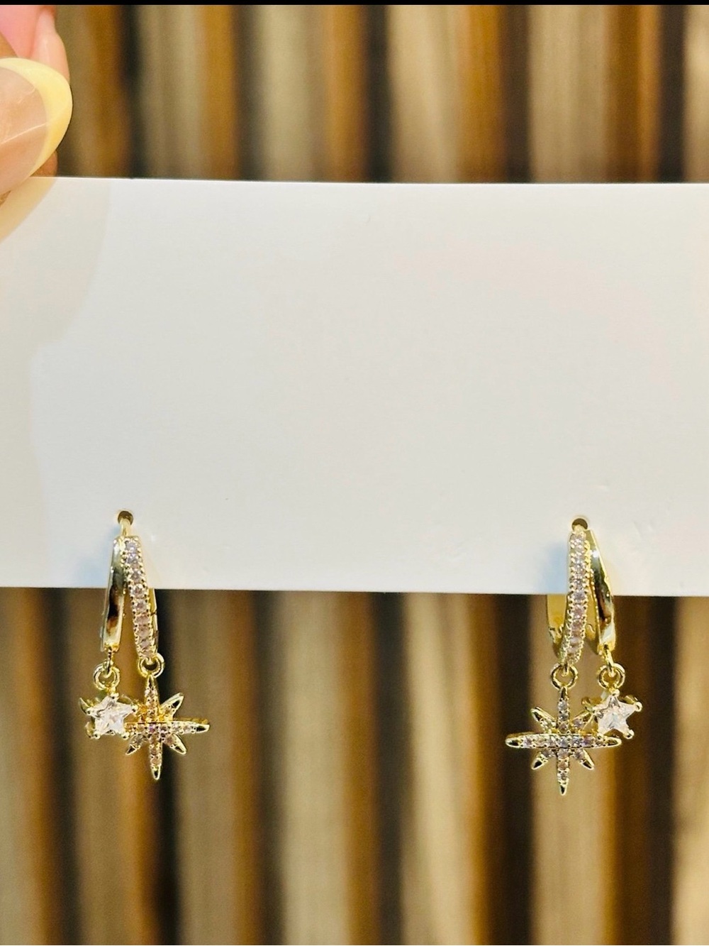 Gold Crystal Starburst Huggie Hoop Earrings Celestial Dangle Stars